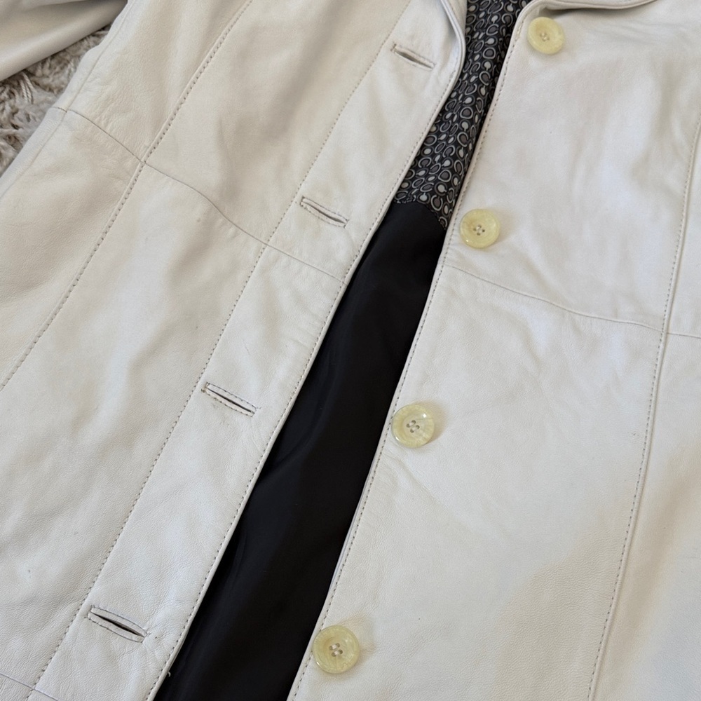 Wilsons Leather Vintage White 100% Leather Trench Coat Size M - Picture 4 of 11